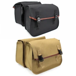 Double Pocket Canvas Throw Over Motorcycle Saddlebags Saddlebag Tool Bag Heavy-duty Waterproof Riding Side Bags, Black, Brown