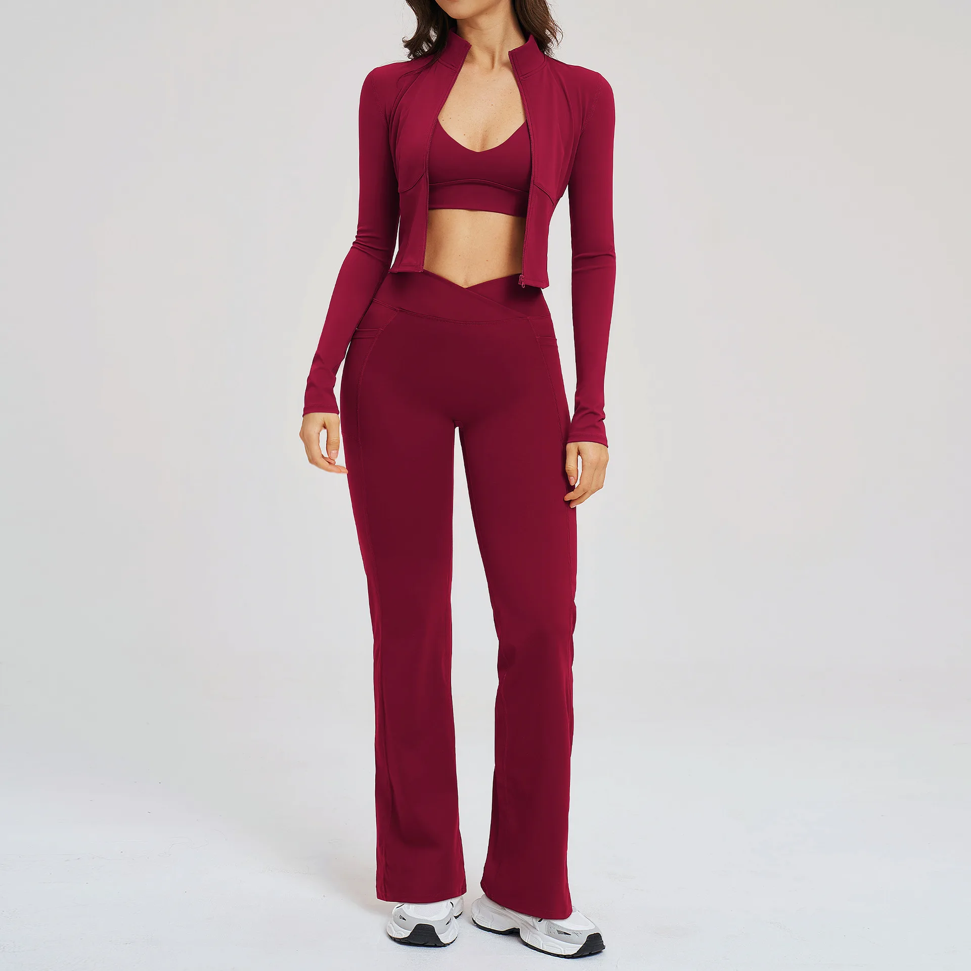 

Комплект для йоги: спортивный костюм из 3 предметов для женщин, леггинсы, топ-бра, лонгслив, спортивная одежда для фитнеса и тренажерного зала