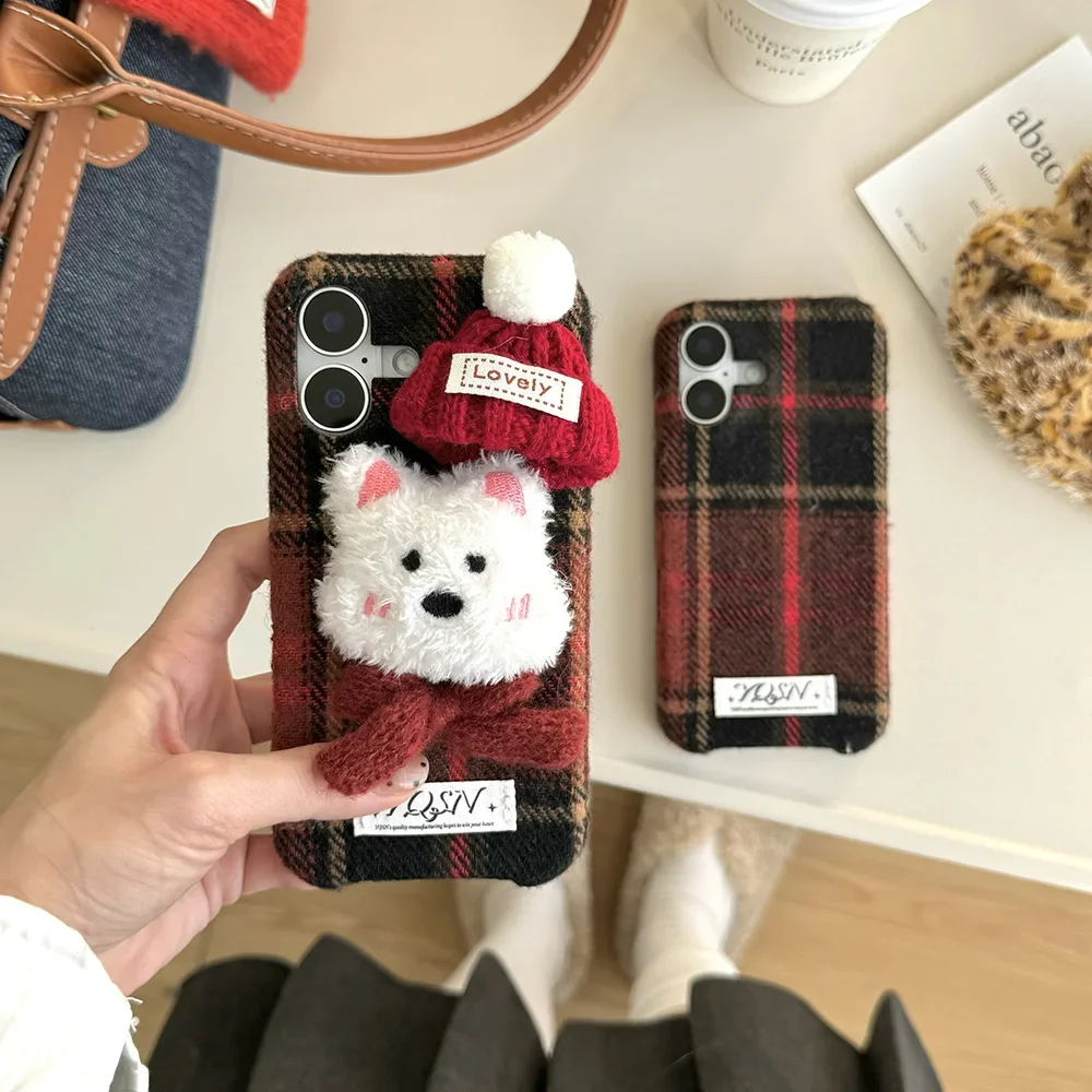 Cute 3D West Highland White Terrier Cartoon Plush Phone Case for IPhone 16 15 14 13 12 Pro Max Anti-fall Back Cover Gift