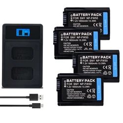 4 szt. Baterii NP-FW50 1850mAh 7.2V + podwójna ładowarka USB LED do aparatu Sony A6400 A6000 A6300 A7M2 R2 ZVE10