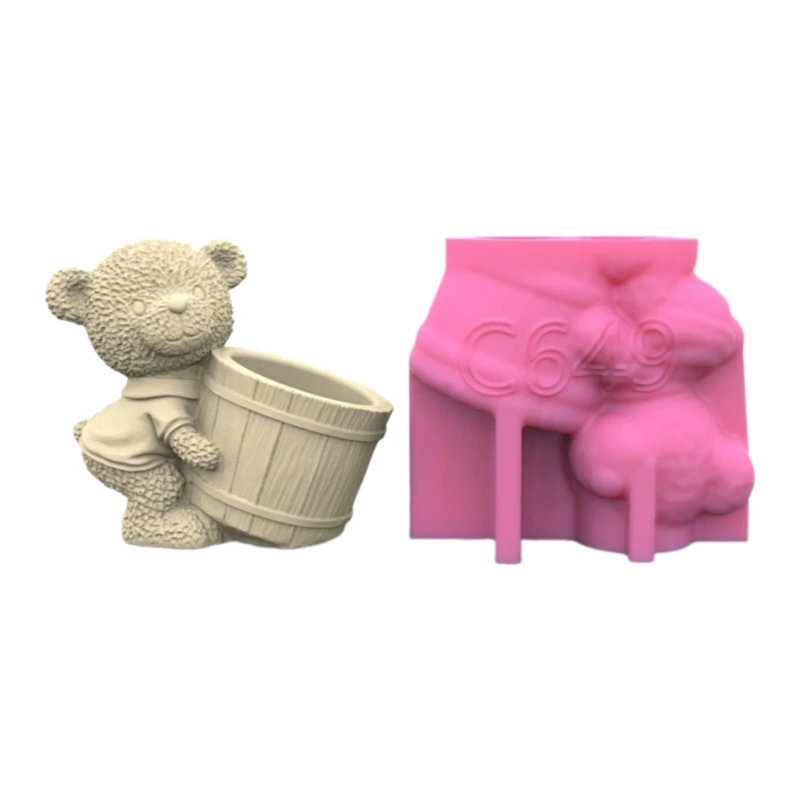 

Bear Flower Pots Mold Epoxy Resin Molds Pen Holder Holder Cement Planter Silicone Mould Home Decorations 3XUA