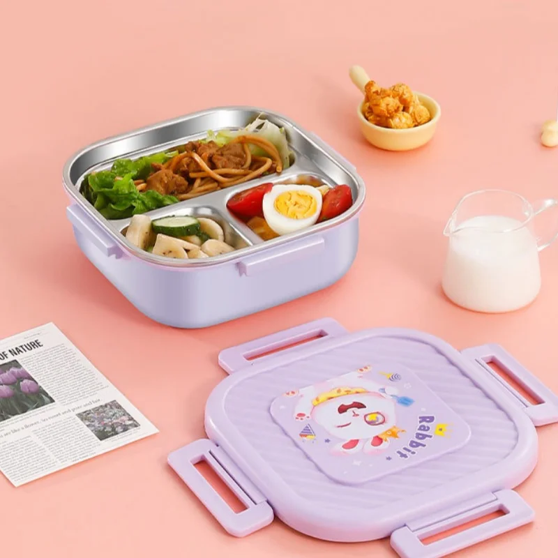 Scatola da pranzo divisa in acciaio inossidabile con unicorno cartone animato per studenti Scatola da pranzo portatile da viaggio per bambini con