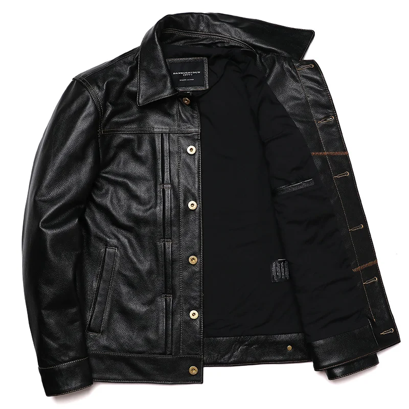 Classical 506 Denim Genuine Leather Jacket Man Casual Natural Cowhide Clothes Slim Fashion Coat High Quality Clothing