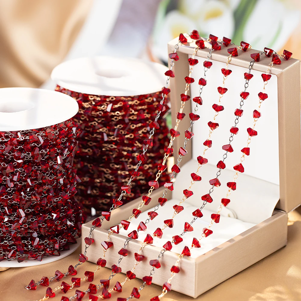1meter Red Irregular Triangle Crystal Copper Chain for Necklace Bracelet DIY Jewelry Making Accessories