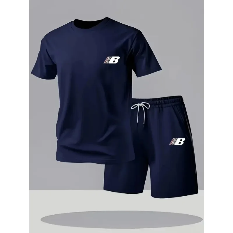 

Men's Summer Breathable Sportswear Short Sleeve Shorts Set