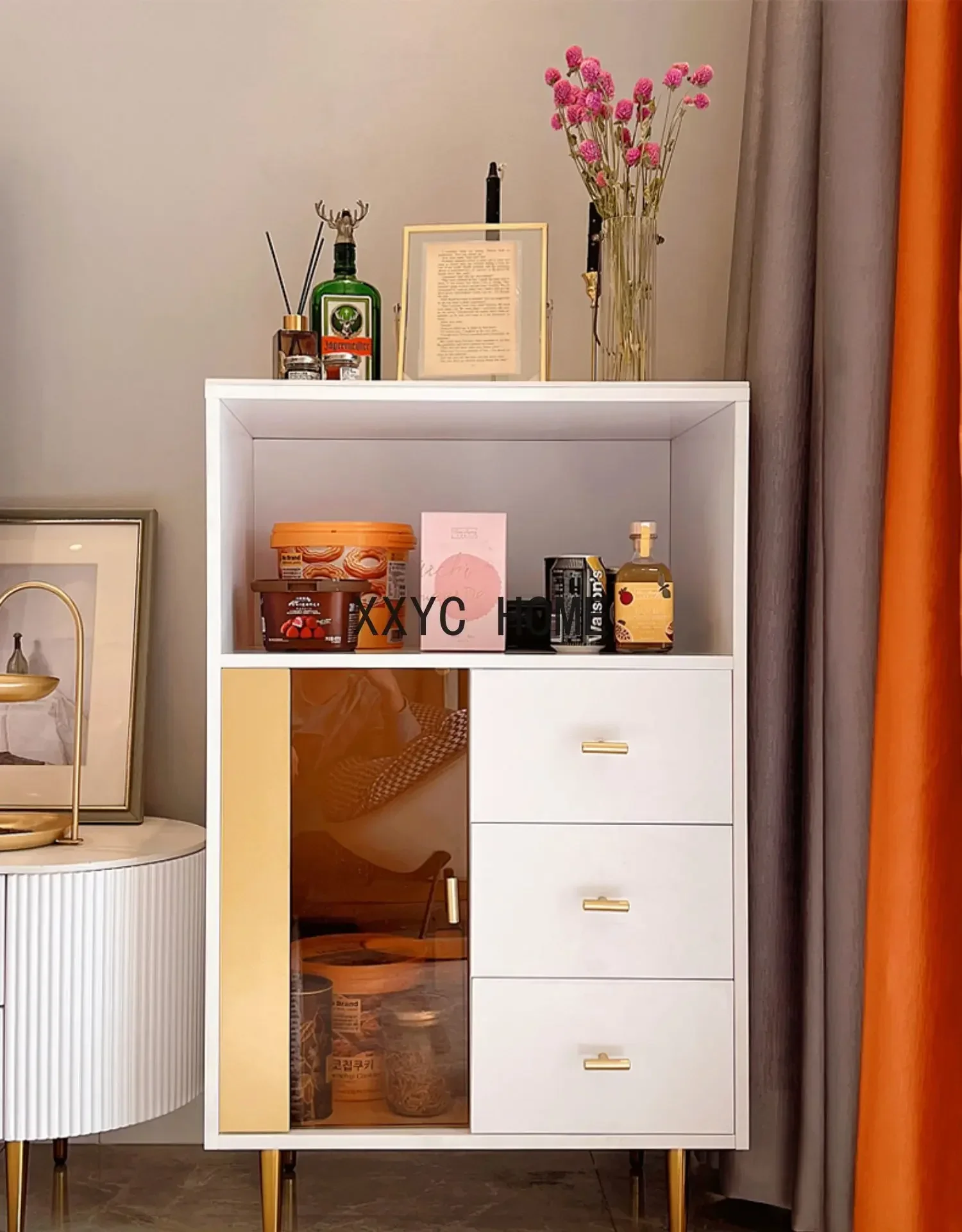 Nordic Light Luxury Side Cabinet TV Cabinet Unit Floor Living Room Designer Small Apartment Side Cabinet
