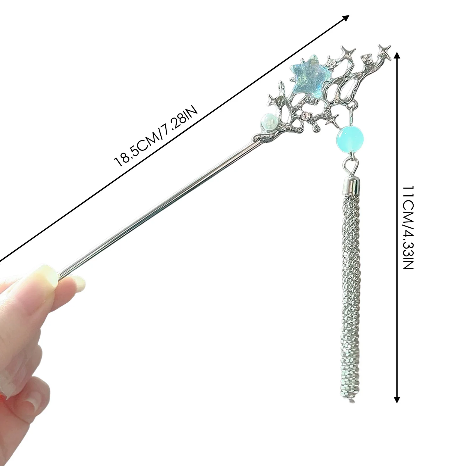 Épingles à cheveux en alliage d'argent Y2k, en forme de lune bleue/étoile, décor en cristal, bâtons à pampilles, Style coréen, épingles à cheveux d'été, accessoires pour cheveux