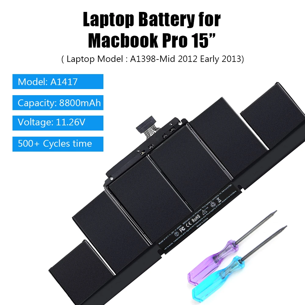 Imagem -04 - Liscn 99wh A1417 Bateria para Laptop para Apple Macbook Pro 15 Polegadas A1398 Mid 2012 Início de 2013 Retina Mc975ll a Mc976ll a Md831ll a