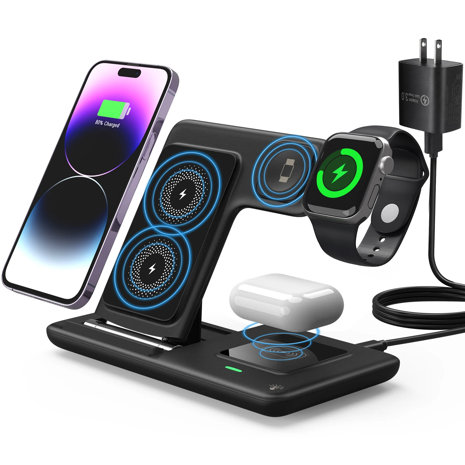 

3 in 1 Wireless Charger for iPhone 15/13/14 Pro Max/12 15W Wireless Charging Station for Apple Watch/AirPods Pro Portable Gift