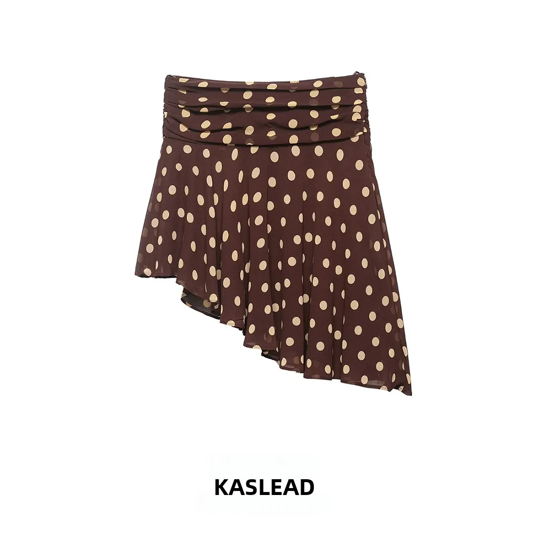 

Модная асимметричная юбка KASLEAD в горошек для женщин, приталенная, А-силуэт, из полиэстера, с драпировкой на талии