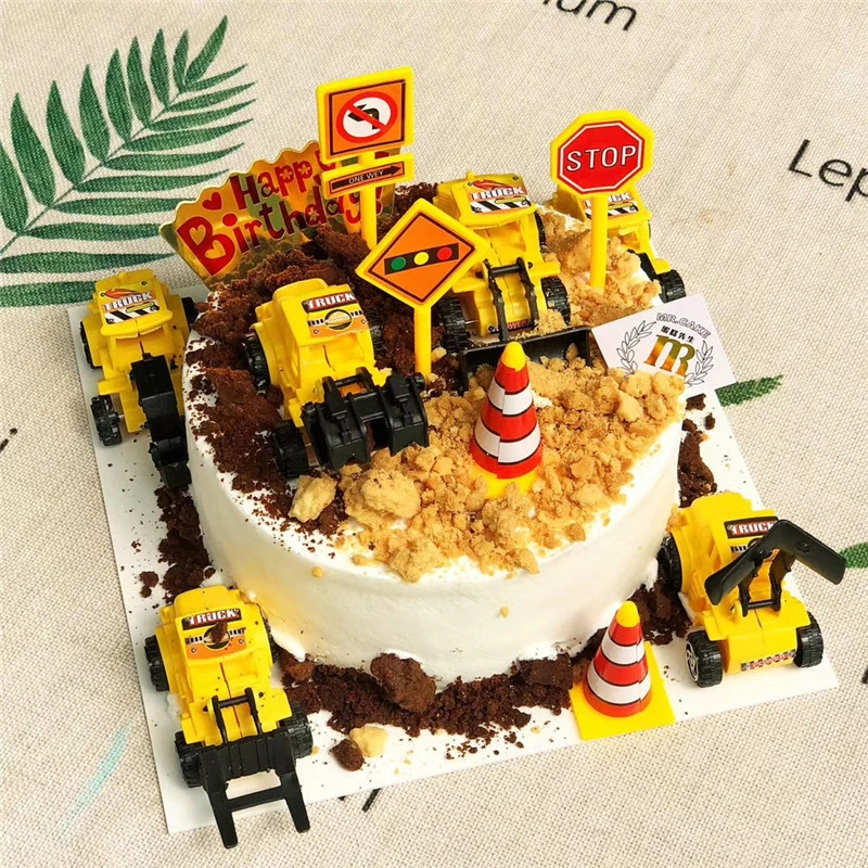 Engineering Vehicle Cake Decor Digging Machine Cake Toppers Crane Cake Decors