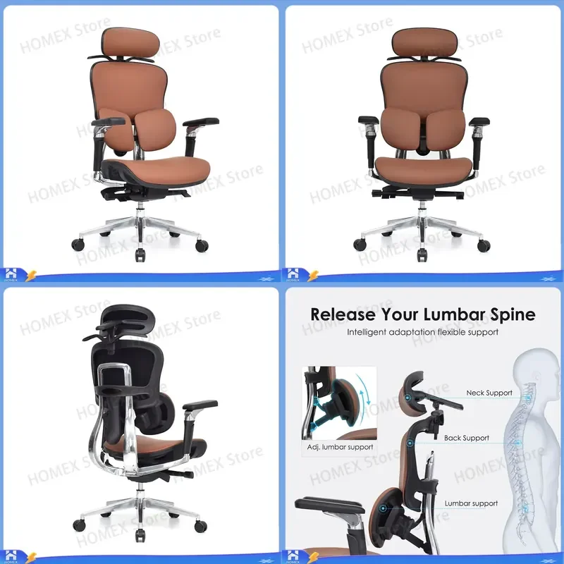 Ergonomic Executive Office Chair High Back PU Leather Computer Desk Chair with 6D Armrest Adjustable Lumbar Support Swivel