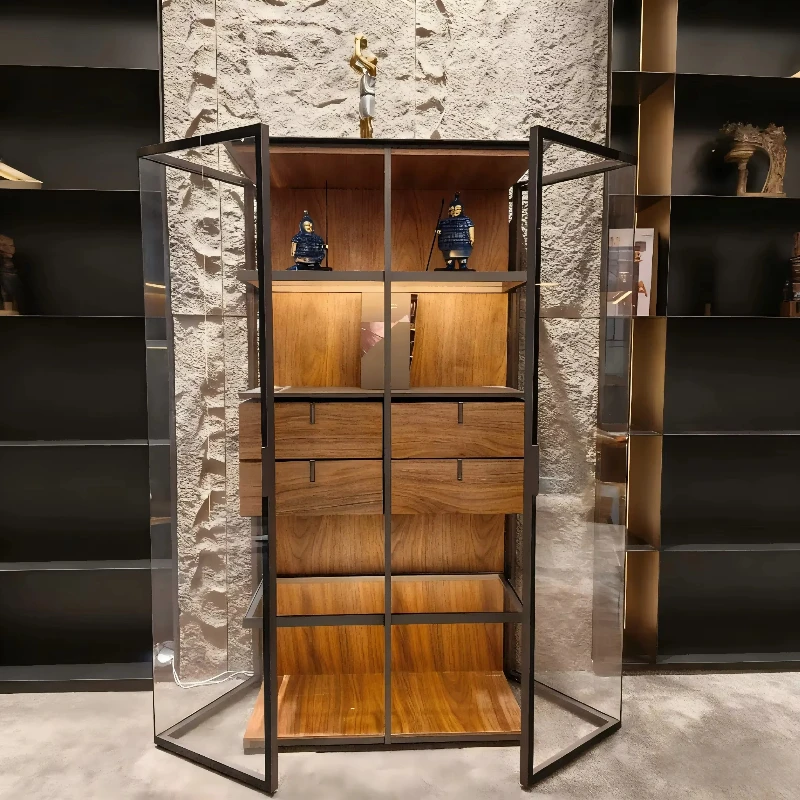 

Metal Aluminum Wall Mounted Display Cabinet Hotel Living Room Light Emitting Diode