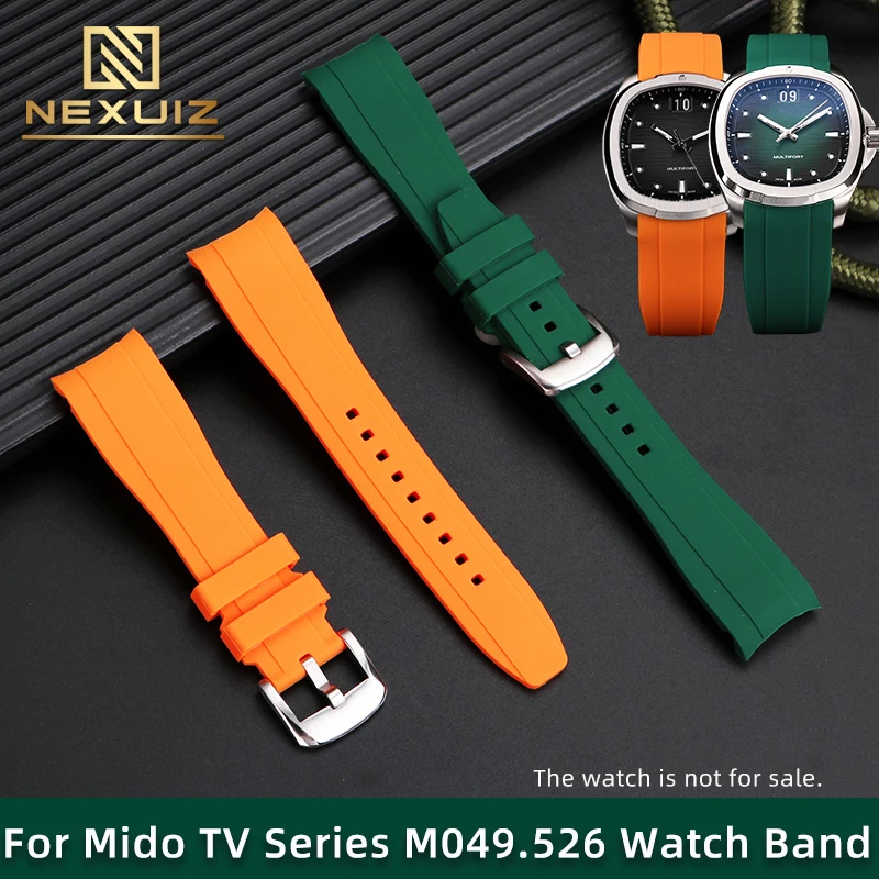 Men's Curved Silicone Watchstrap For Mido New Multifort Series TV M049.526 Watch Band 22mm Butterfly Buckle Wristband Warerproof