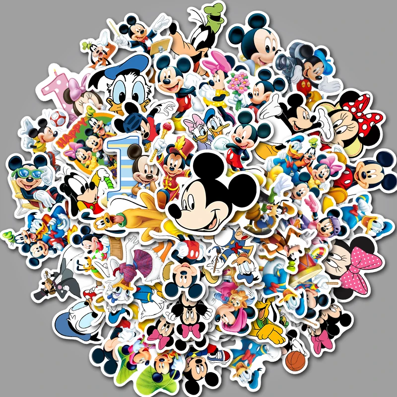 50Pcs/Pack Disney Cartoon Mickey Mouse/Princess/ Pooh Bear Stickers DIY Skateboard Motorcycle Luggage Waterproof Sticker Toy