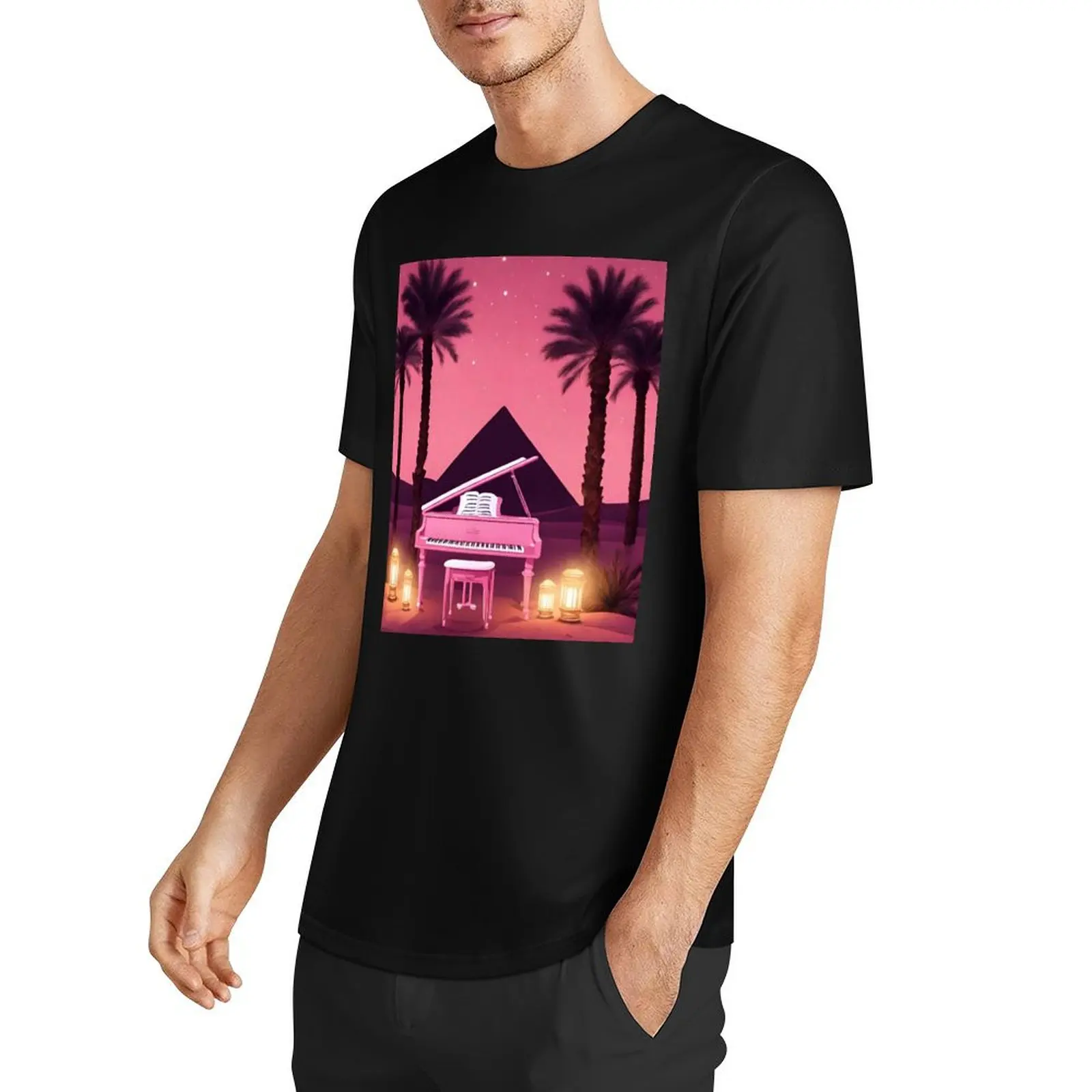 Piano in the Egyptian desert with Pyramids, jungles, lanterns, ancient Rome T-Shirt Blouse summer top sweat shirts, men