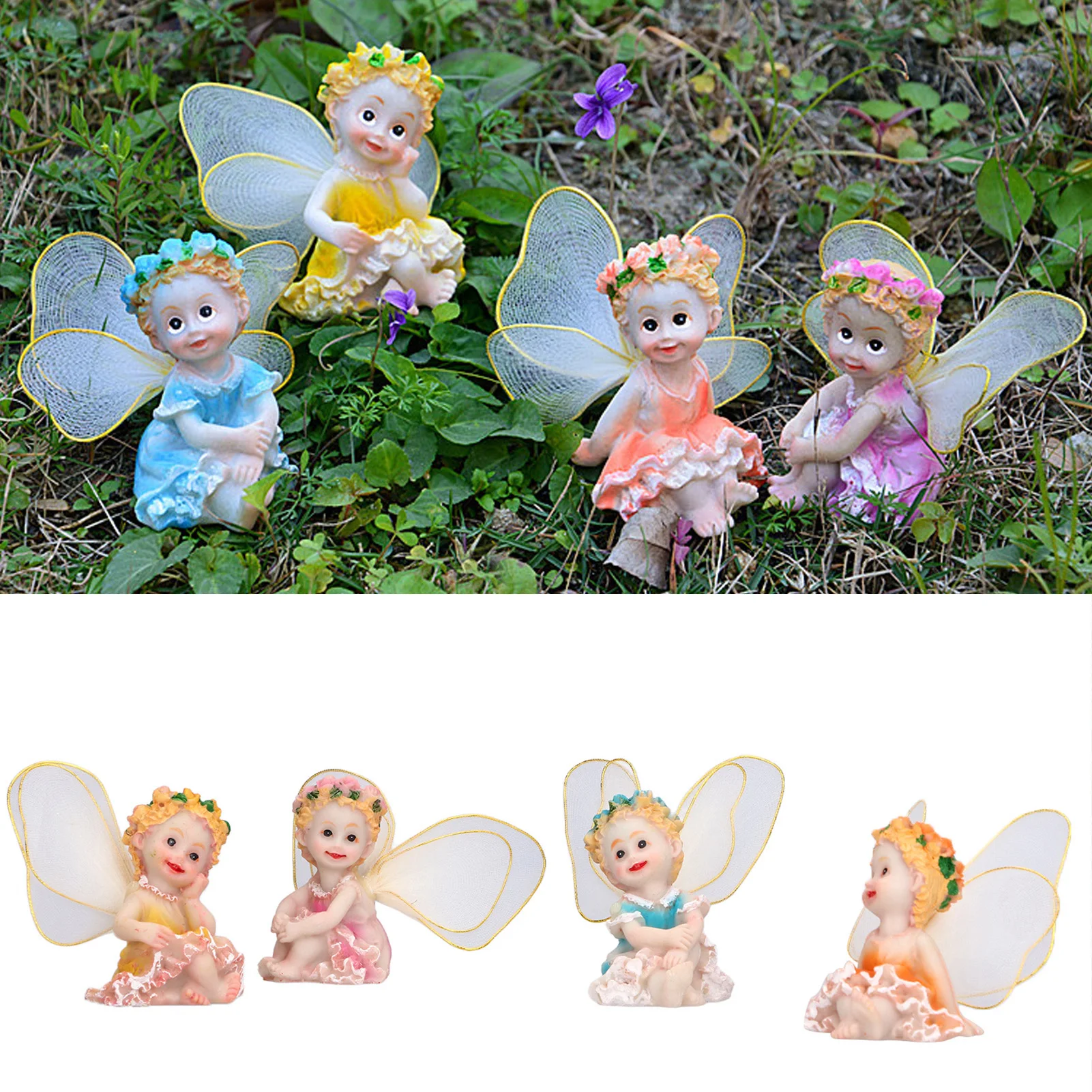 

4Pcs Flower Fairies Figurines Garden Home Ornament Fairy Figures Resin Craft Bonsai Decoration