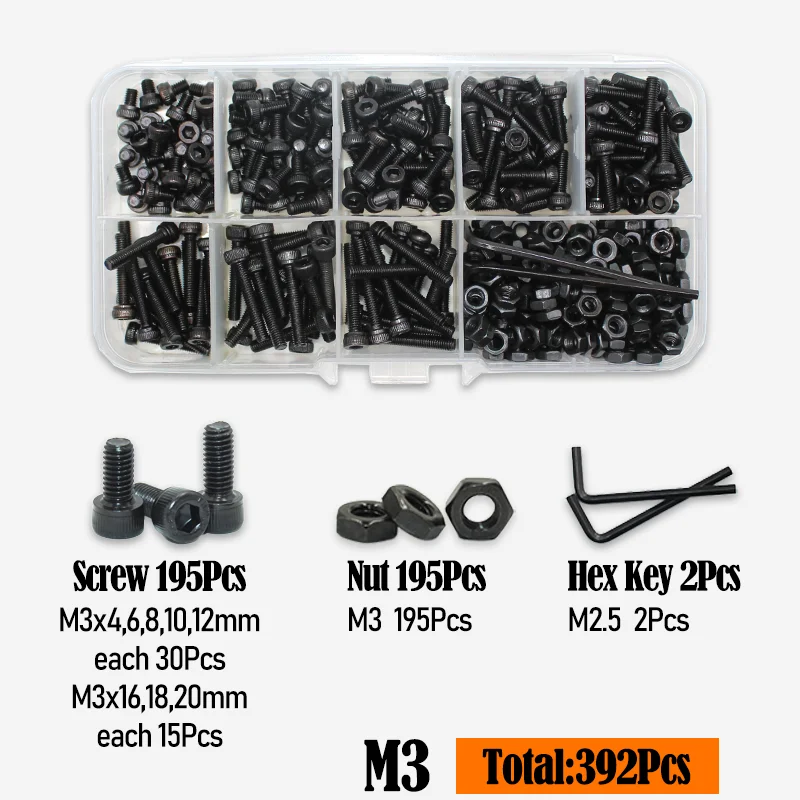 2500 Sechs kant Inbus Innen sechs kant schraube Kopfs ch raube m2 m2, 5 m3 m4 m5 m6 schwarz 2,5 Grad Kohlenstoffs tahl Schrauben Mutter Unter leg scheibe Sortiment – Detail 14