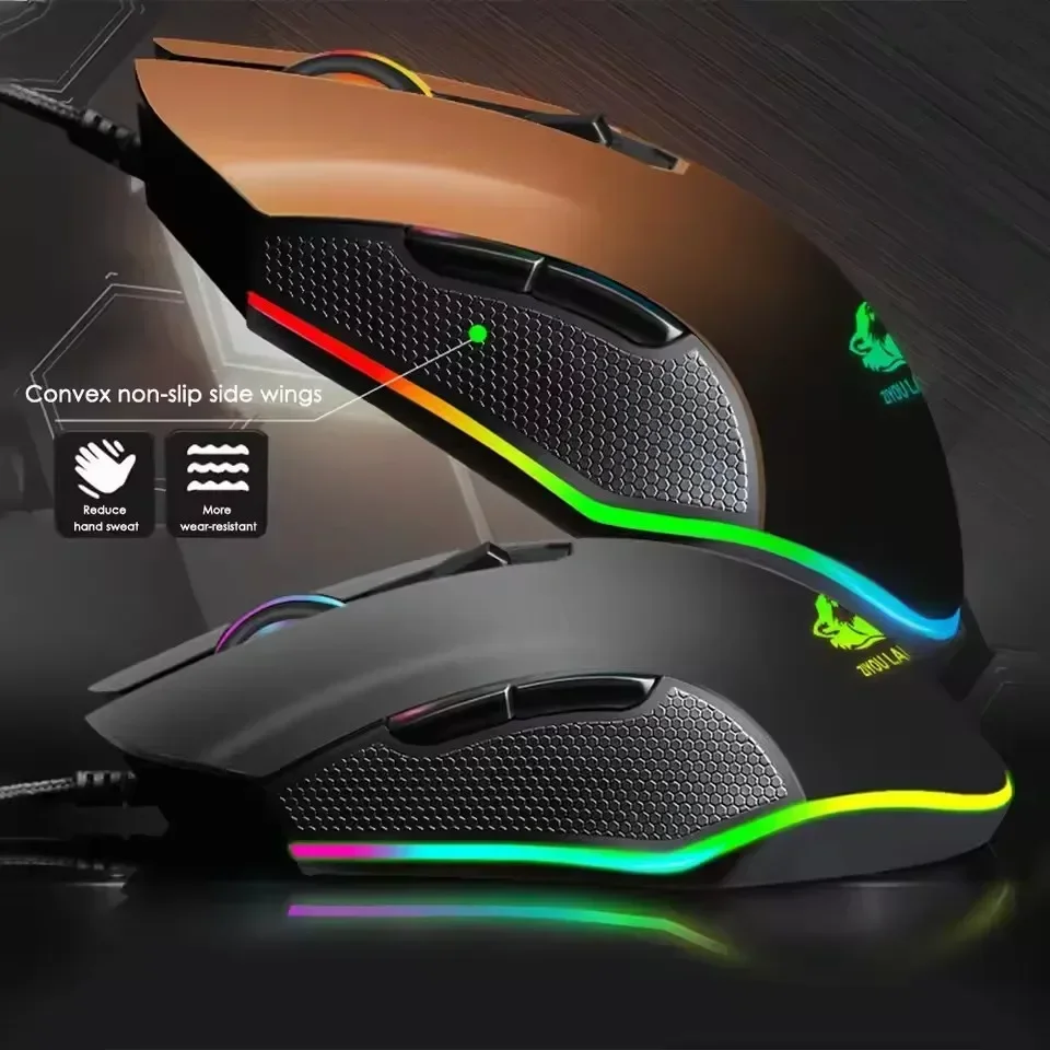 ,Retroiluminação RGB, 3 DPI ajustáveis, mouse para laptop de jogos com 6 botões, mouse para jogos com mouse óptico USB com fio para computador, ergonômico