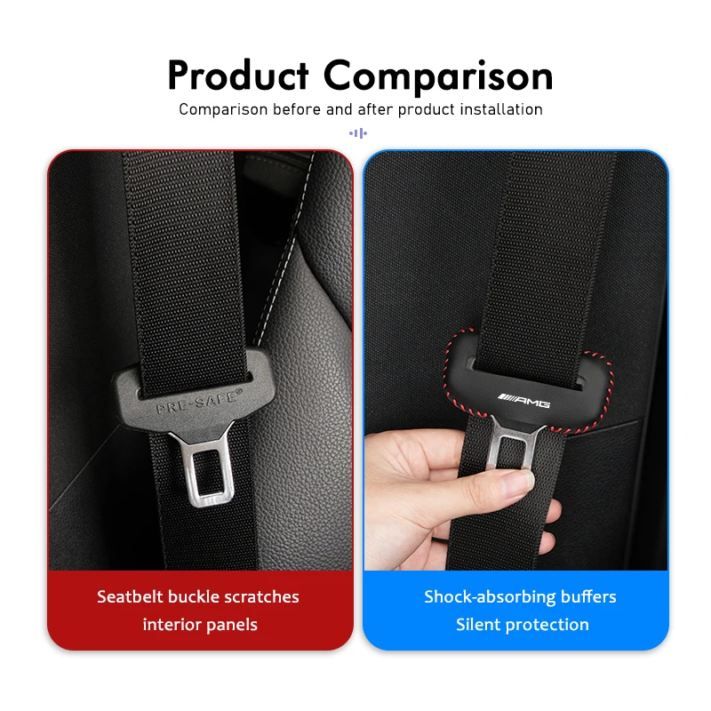 Leather Car Seat Belt Buckle Cover Anti-Scratch Protector Clip For AMG C180 C300 W124 W176 W177 C200 C260 GLC CLE CLA