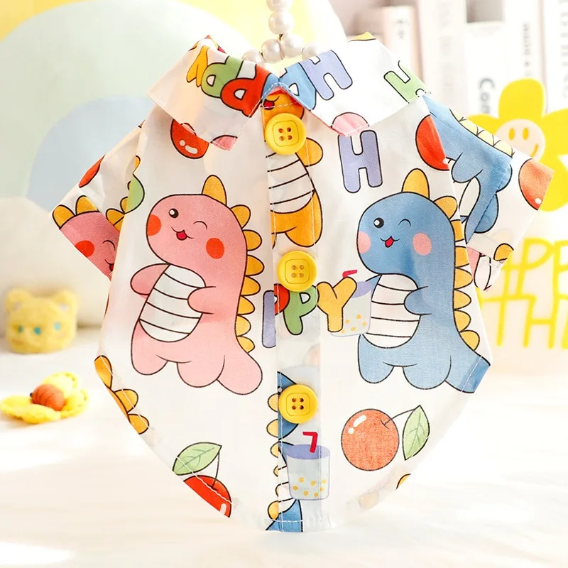 Cartoon Dinosaur Pet Shirt Thin Cotton Summer Clothes for Small Dogs Cats Shirt Small and Medium-sized Dog Clothing