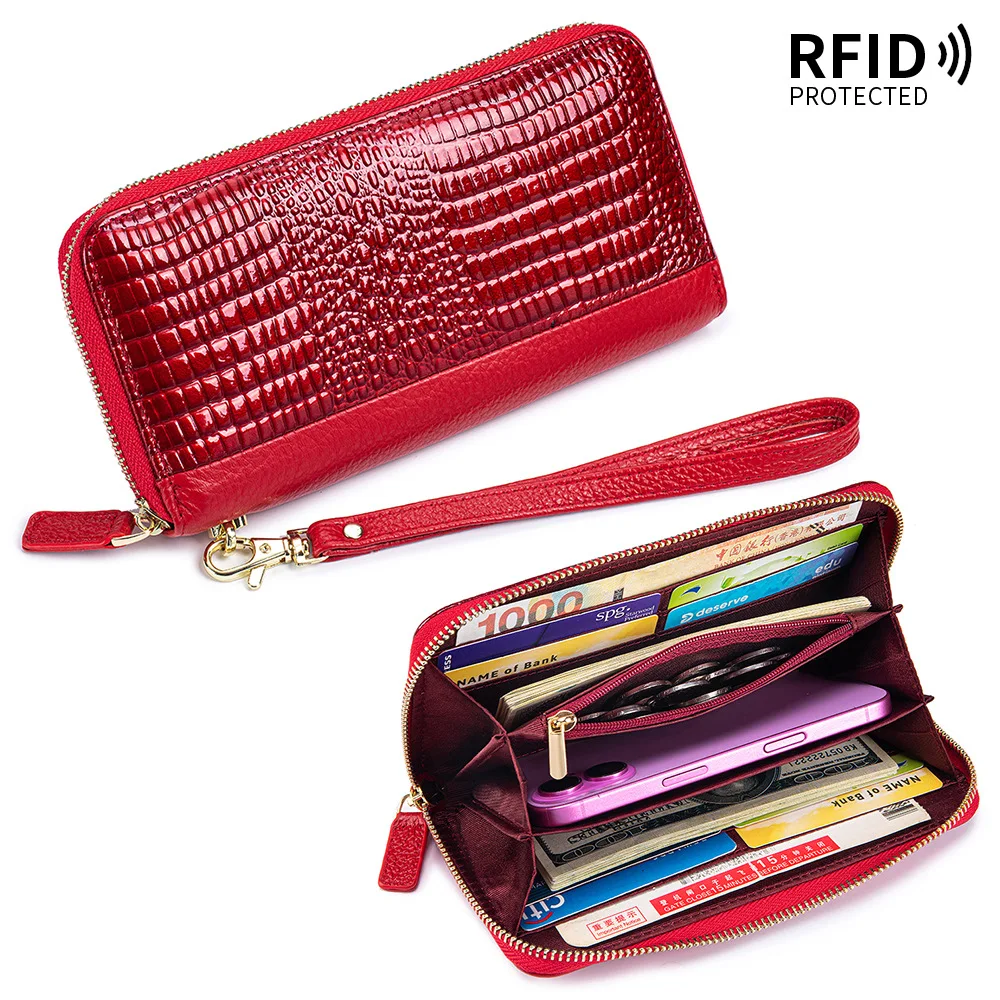 RFID-Geldbörse aus echtem Leder für Damen, 2022, neue Mode, Damen-Geldbörse aus Rindsleder, großer Kartenhalter, Clutch-Handtasche