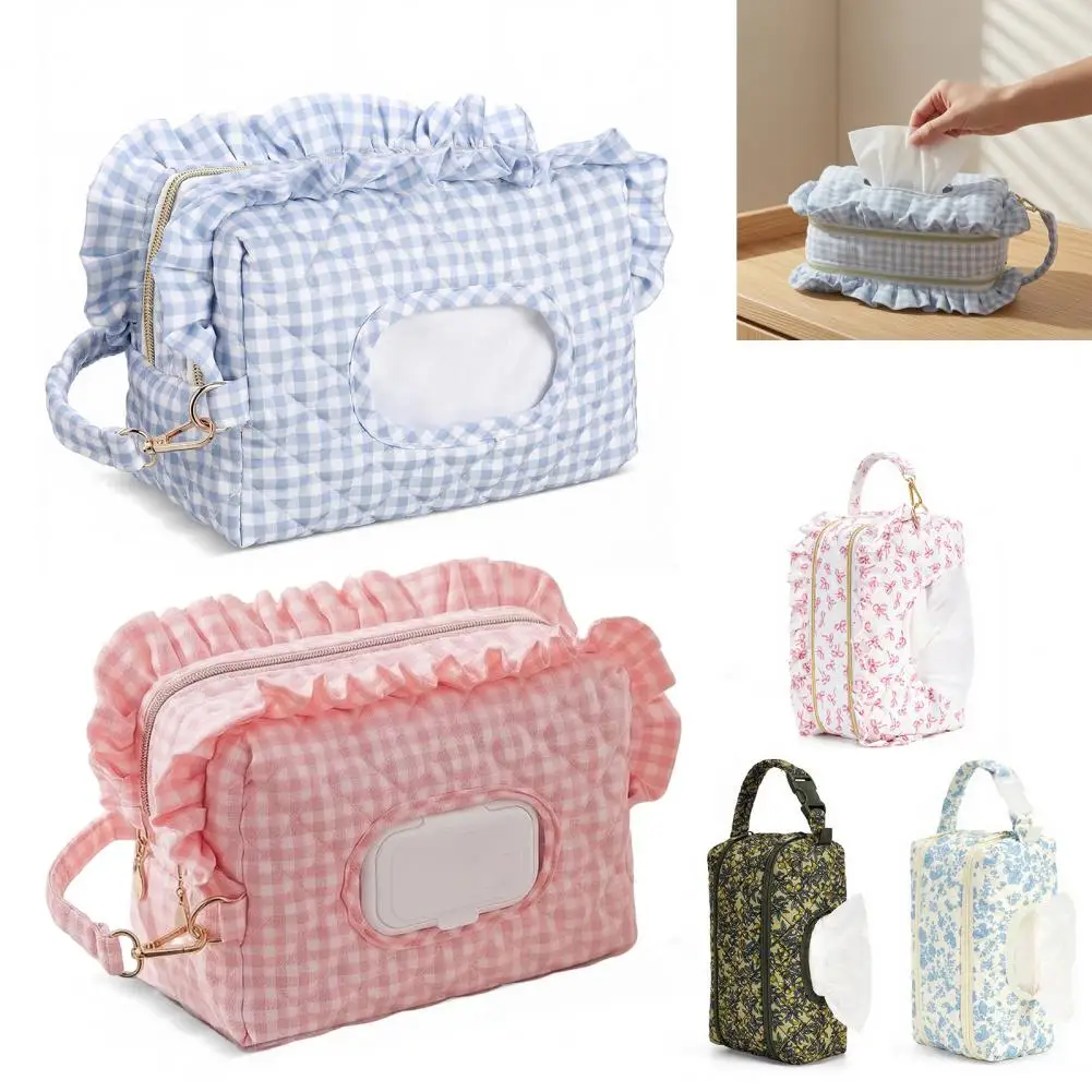 Quilted Diaper Wipes Bag with Hanging Strap, Dual Compartment Zipper Large Capacity Dispenser for Stroller Travel