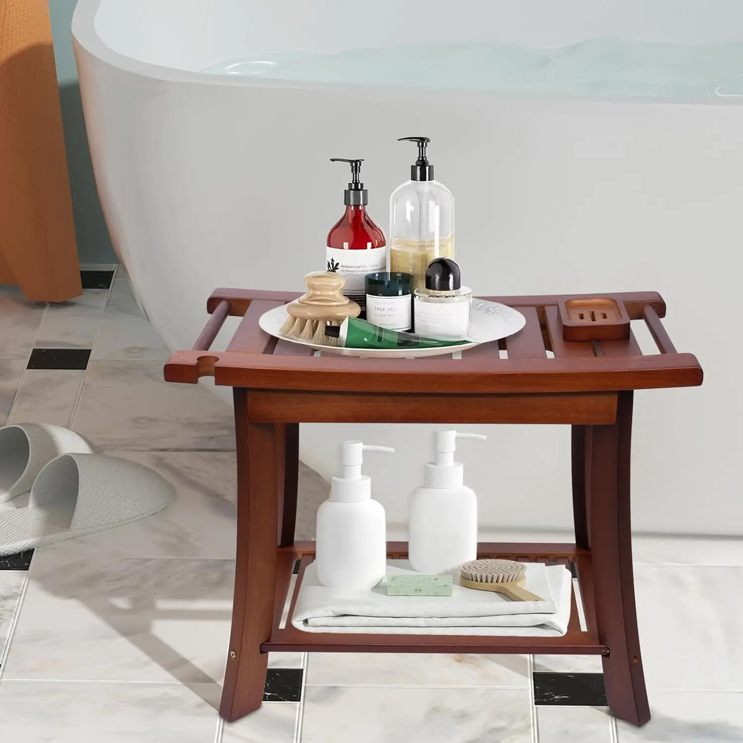 Cross-border hot sale solid wood stool teak hotel home anti-slip waterproof multifunctional bathroom bath shower soap box