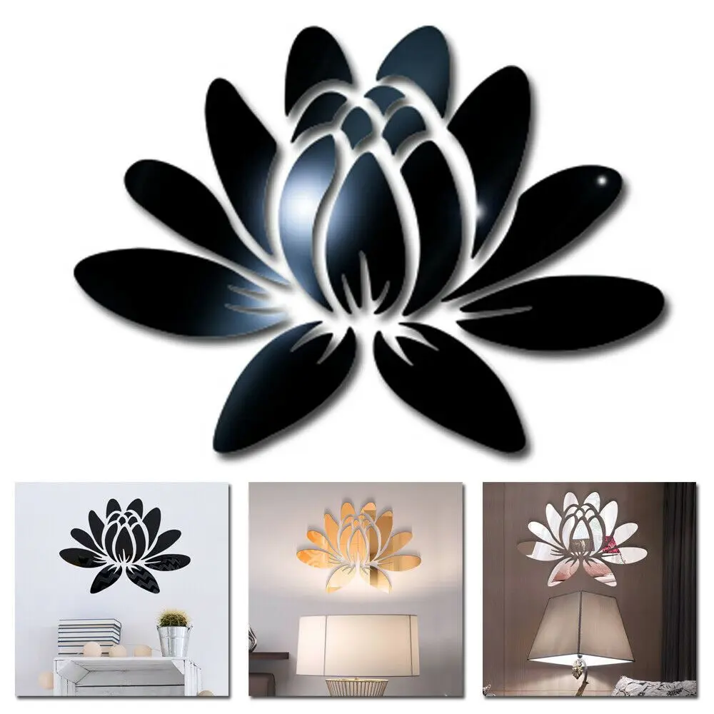 3D Applique Mirror Surface Stickers Self-adhesive Blooming Lotus Miroor Decal Creative Wall Sticker for Smooth Wall