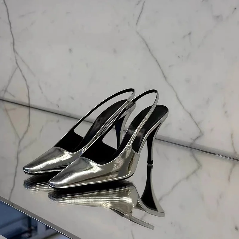 

Женские сандалии на высоком каблуке с квадратным носком, пикантные туфли-лодочки на тонком каблуке с блестящим ремешком сзади, новые летние вечерние модельные туфли
