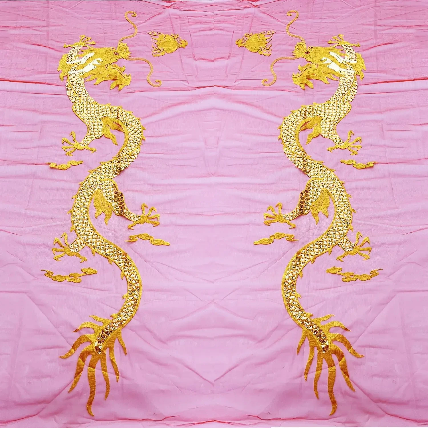 Big Dragon Gold Line Sequined Embroidery Patch 120x60cm Applique - Wedding Evening Dress Performing Clothes DIY Patches