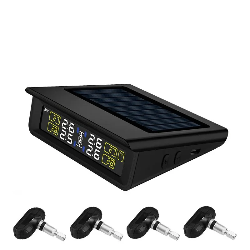 NEW Professional Solar TPMS Car Tire Pressure Alarm System Display 4 Internal Sensors Temperature Warning Fuel Save