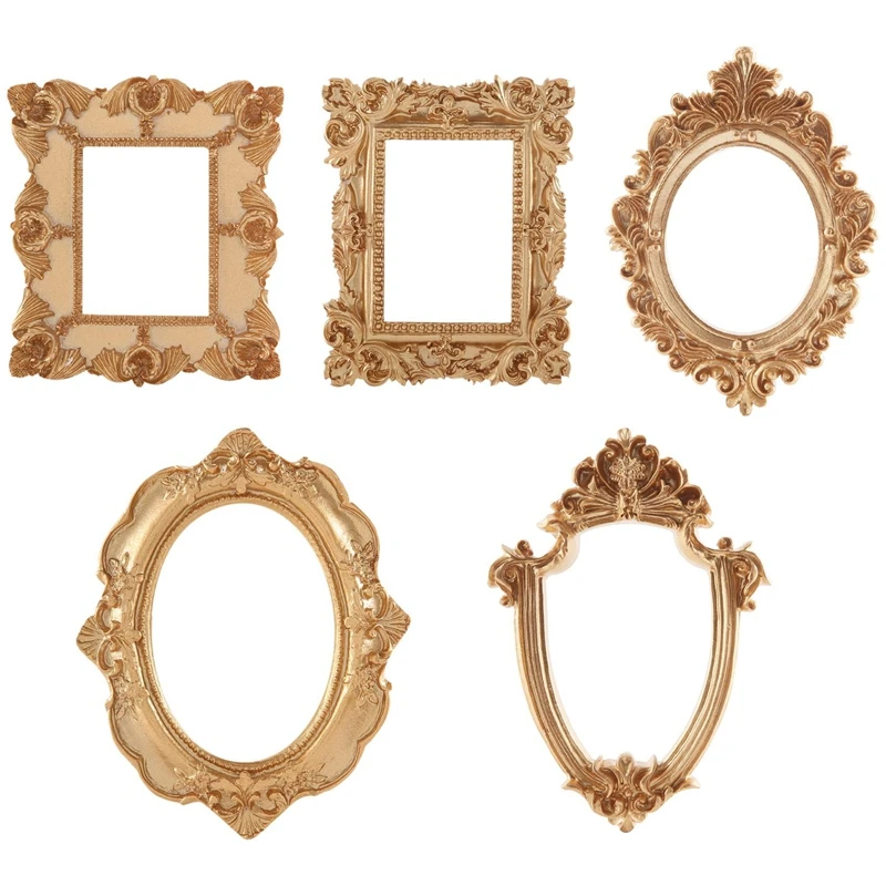 BNVN-5Pcs Vintage Resin Picture Frame Wall Hanging Photo Frame Table Top Jewelry Display Frame Holiday Party Hotel Decor