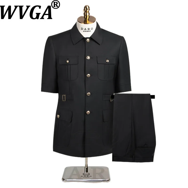 

WVGA Весенний новый мужской пиджак большого размера с короткими рукавами и карманами, нишевый шикарный повседневный прямой костюм, брюки, комплекты из двух предметов, Ins W14671