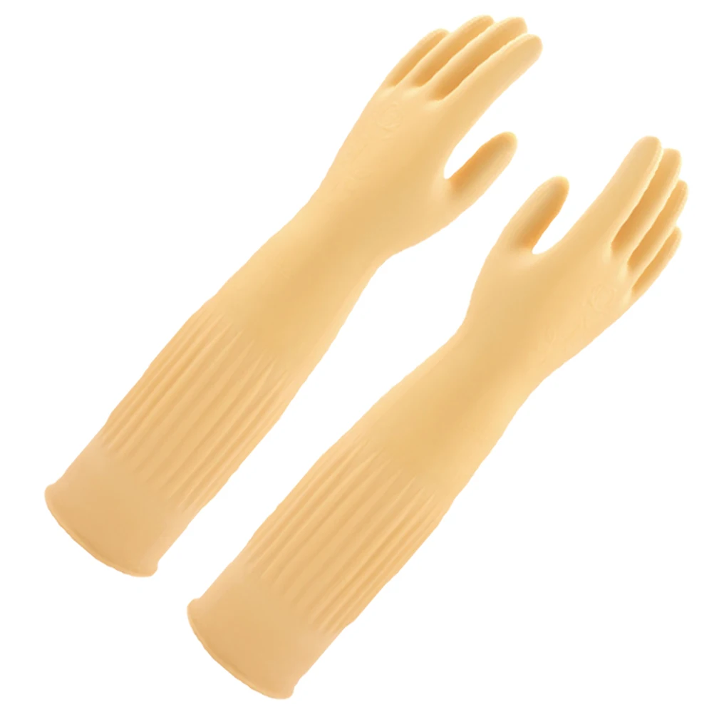 

45cm Extended Thick Red Rubber Gloves for Kitchen Cleaning Dishwashing Waterproof Durable Long Cuff Household Work Yellow L