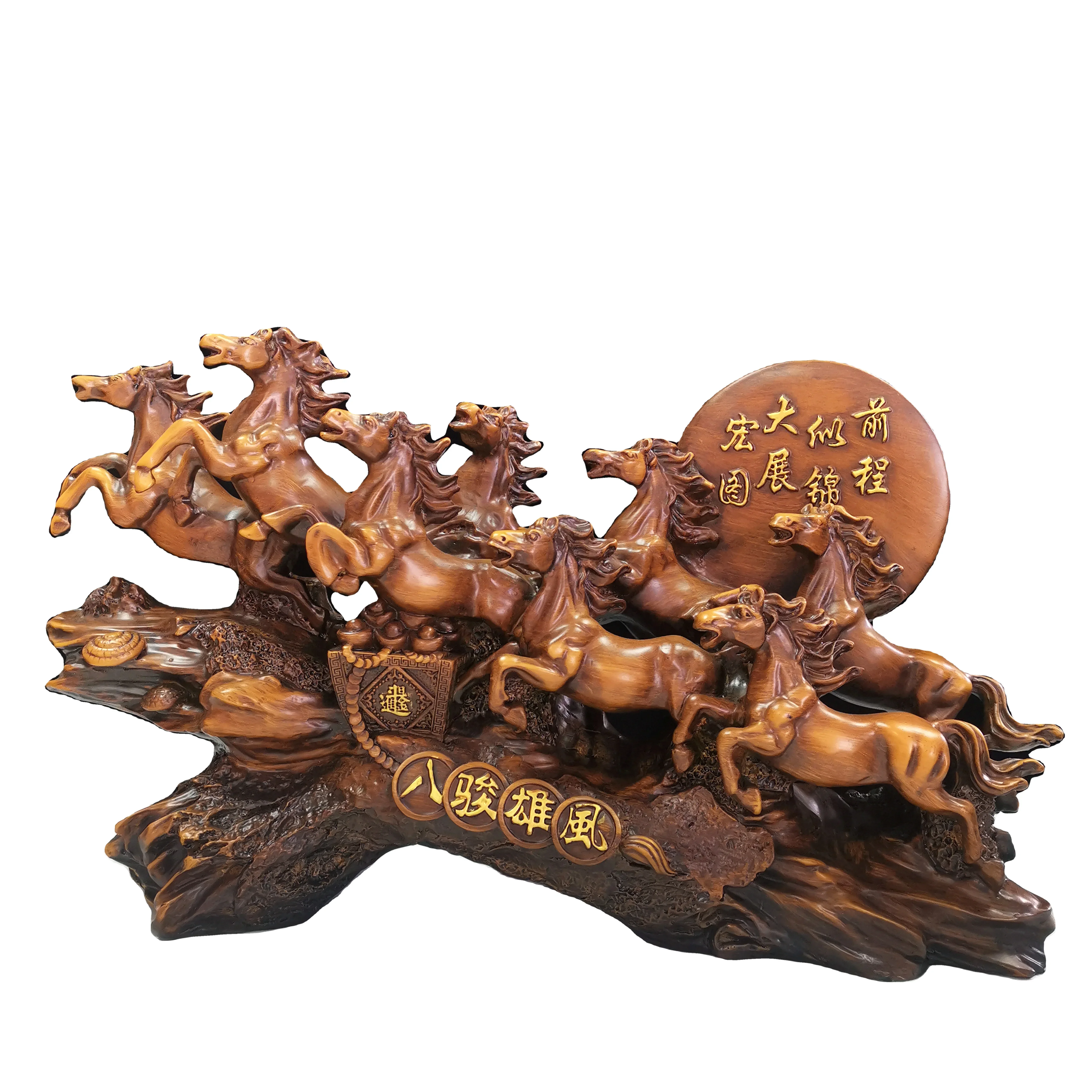 

Wood Grain Eight Steeds Male Wind Zodiac Horse Fortune Feng Shui Ornaments Home Wine Cooler Entrance Decorations