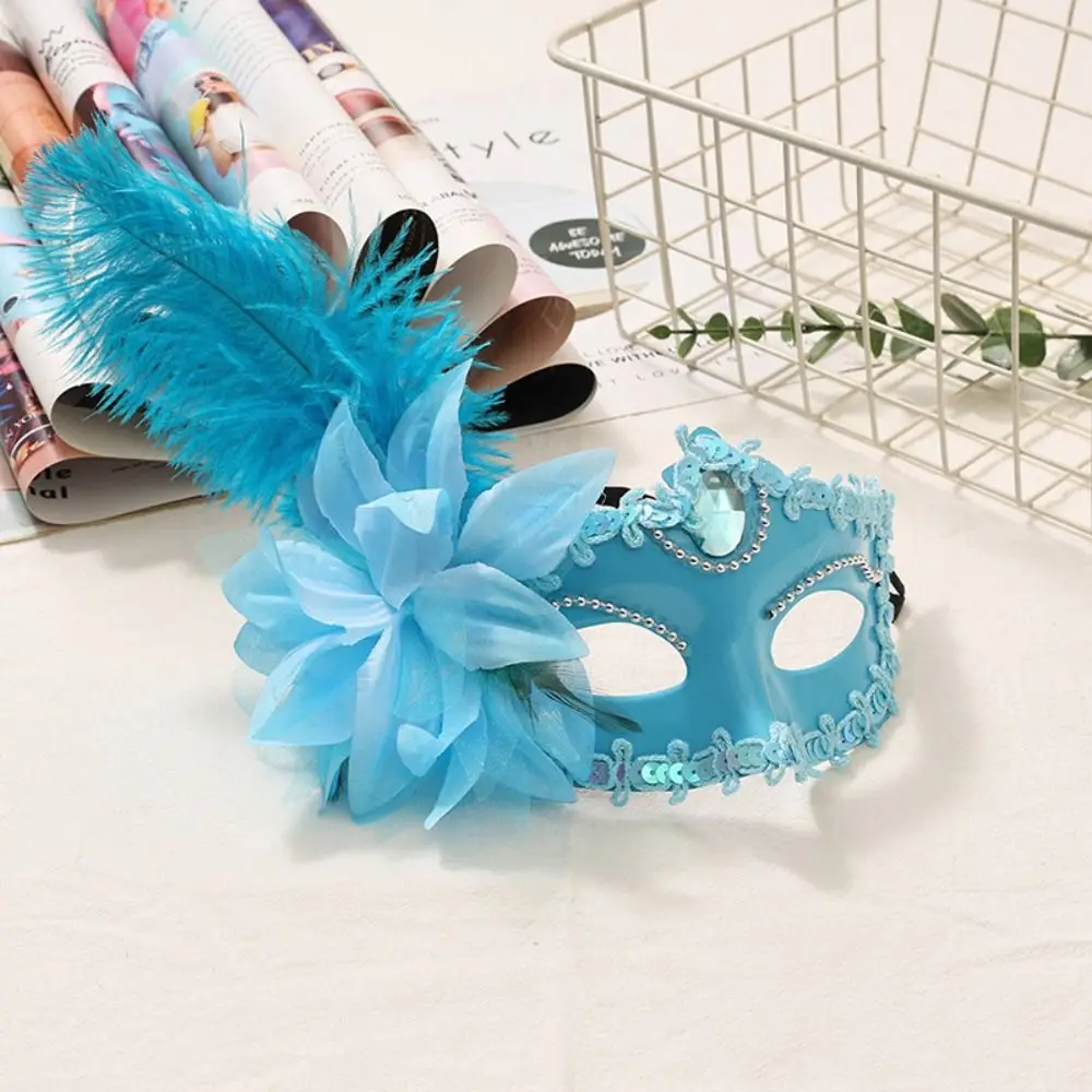 Rhinestone Half-Face Mask Multicolor Flower Feather Mask Masquerade Seductive Style Masquerade Ball Mask