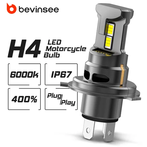BEVINSEE H4 Moto LED Light 9003 HIR2 Headlight Bulb For Motorcycle Motorbike CANBUS Hi/Lo Beam For Yamaha Kawasaki Suzuki Honda