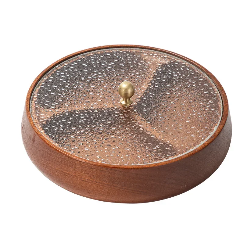 Retro Solid Wood Snack Box with Lid Partitioned Nut Container Simple Chinese Style Dried Fruit Plate for Home Use