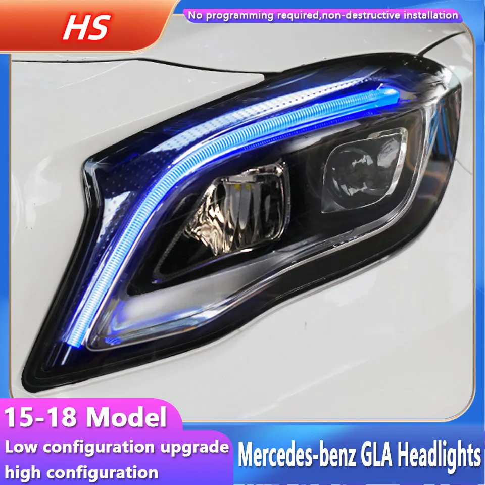 Headlamp Assembly for Benz GLA 200 260 Modified Lens High configuration with A Touch of Blue Dual Color LED