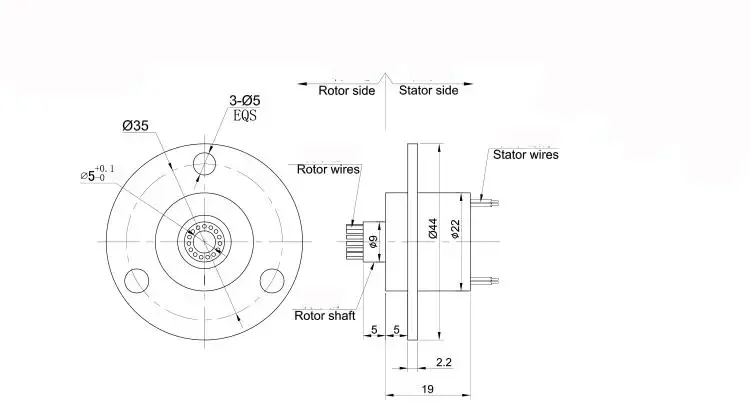 5mm Hole 6 Wires 2A Circuits 250Rpm ABS Capsule Slip Ring 600V For Monitor Robotic With Flange