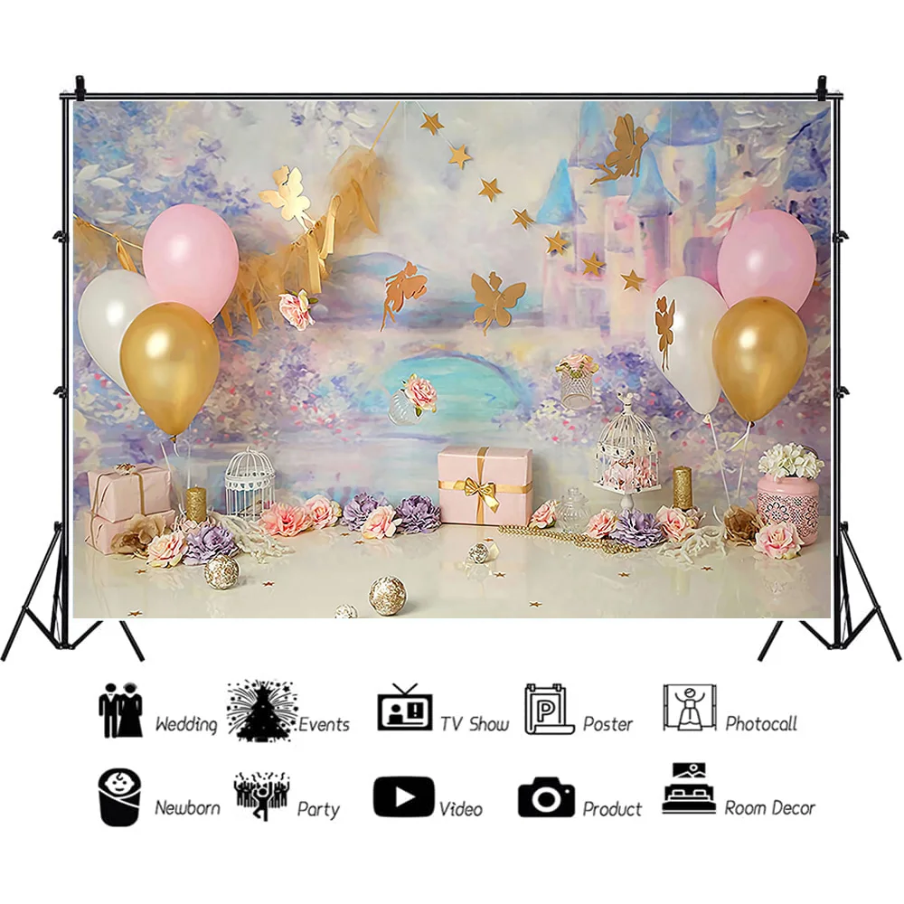 SHUOZHIKE African Wildlife Children's Birthday Balloon Cloud Rainbow Garden Photography Background Prop  MM-05