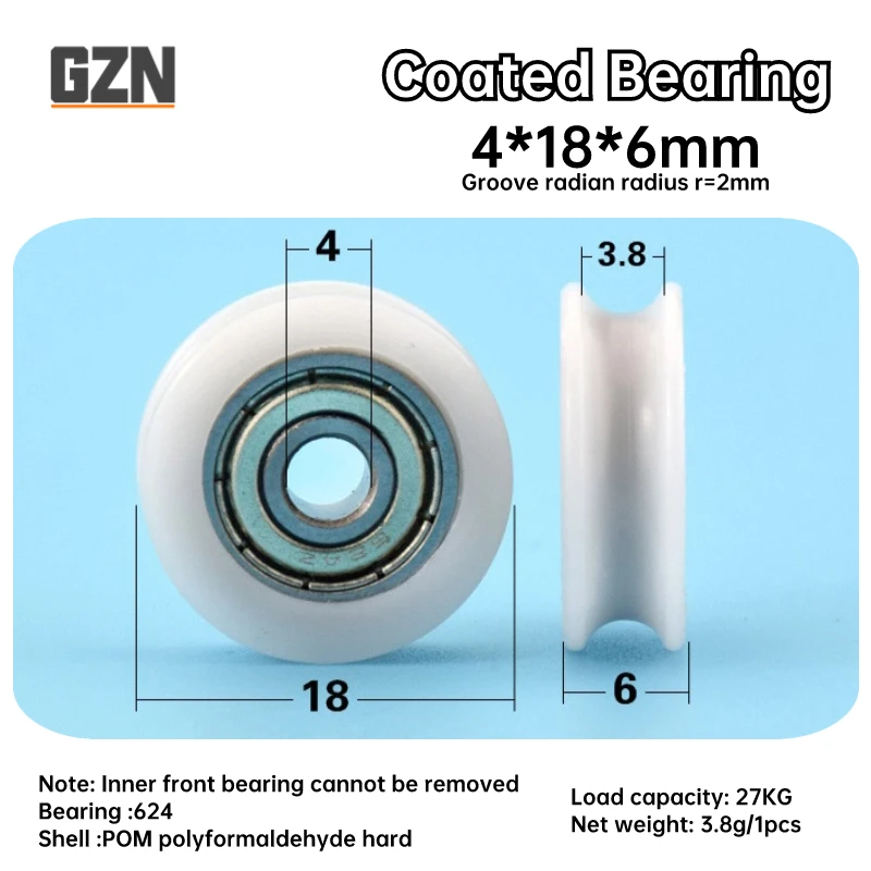 4pcs U604 624 ZZ 4*15*6 4*18*6mm  Nylon Coated Miniature Pulley Bearing Moving Door and Window U-shape Grooved Guide Wheel