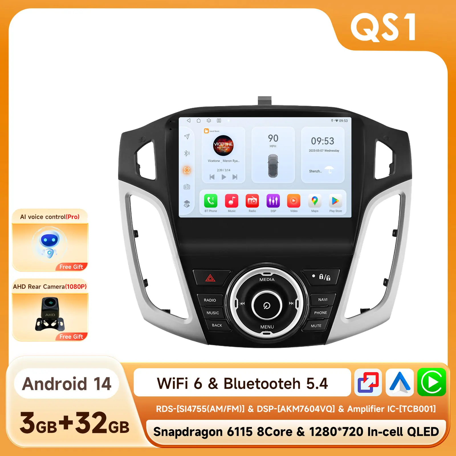 2Din Android Auto Multimedia Speler voor Ford Focus 3 MK3 2011 - 2019 GPS Navigatie Carplay Intelligent Scherm 2din Autoradio 360Camera