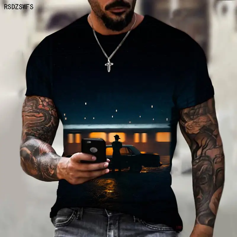 Aesthetic Style Black Man Big Man 3D Printing Printing Men's Shirt Round Neck T-shirt Joint Big Man Style Super Large Size S-5XL