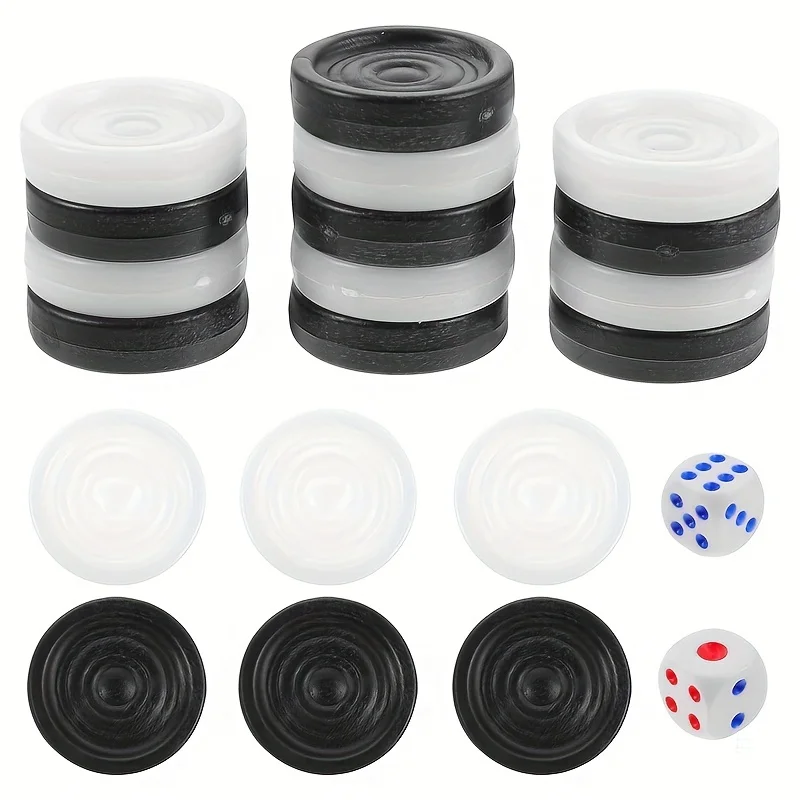 32 Stück Backgammon-Schachfiguren, Ersatzfiguren für Checker-Brettspiele – Kunststoff-Schachbrett-Tischchips in Schwarz und Weiß
