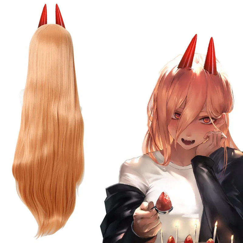 Xiu Dan Chainsaw Man Parva 코스프레 가발, 오렌지, 90cm 두꺼운 가짜 머리 465B 뿔 없음