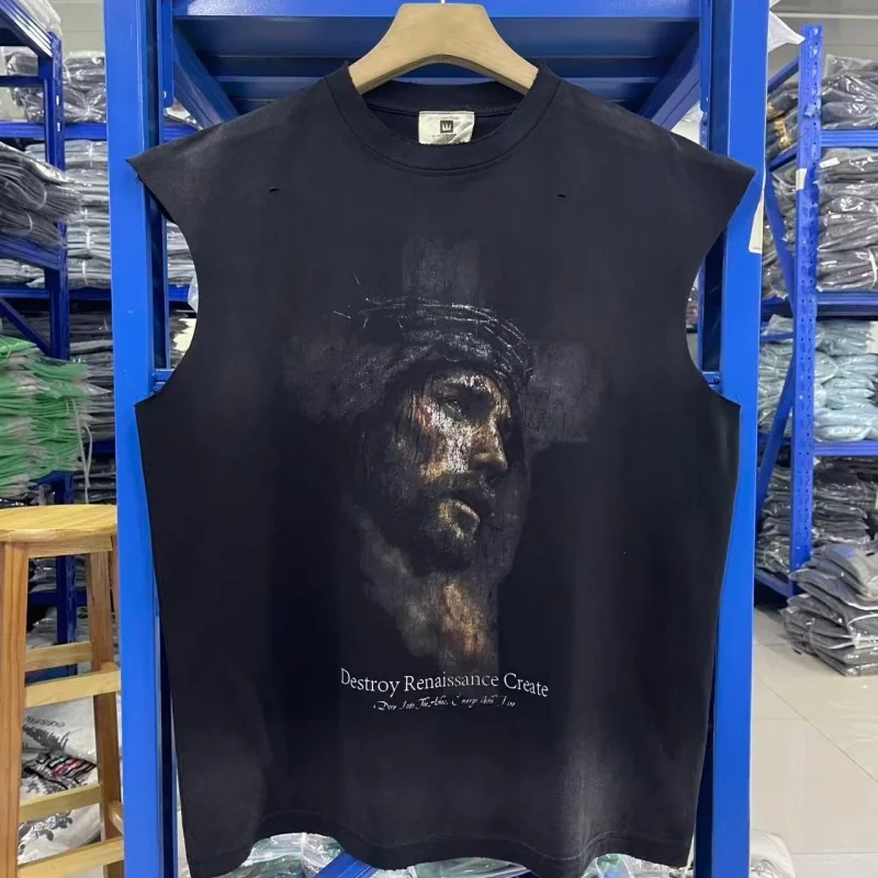 

Мужская винтажная майка без рукавов с принтом, черная, свободного кроя, уличная одежда, летняя повседневная футболка