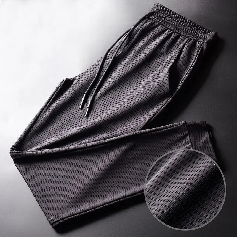 

New Men's Ice Silk Pants Casual Breathable Loose Fit Quick Dry Sweatpants Summer Thin Style Air Conditioning Trousers