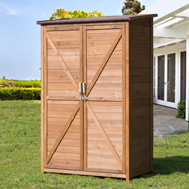 Outdoor Solid Wood Storage Cabinet Storage Box Garden Garden Cabinet Mop Shovel Tool Cabinet Rainproof and Sun Protection Mildew